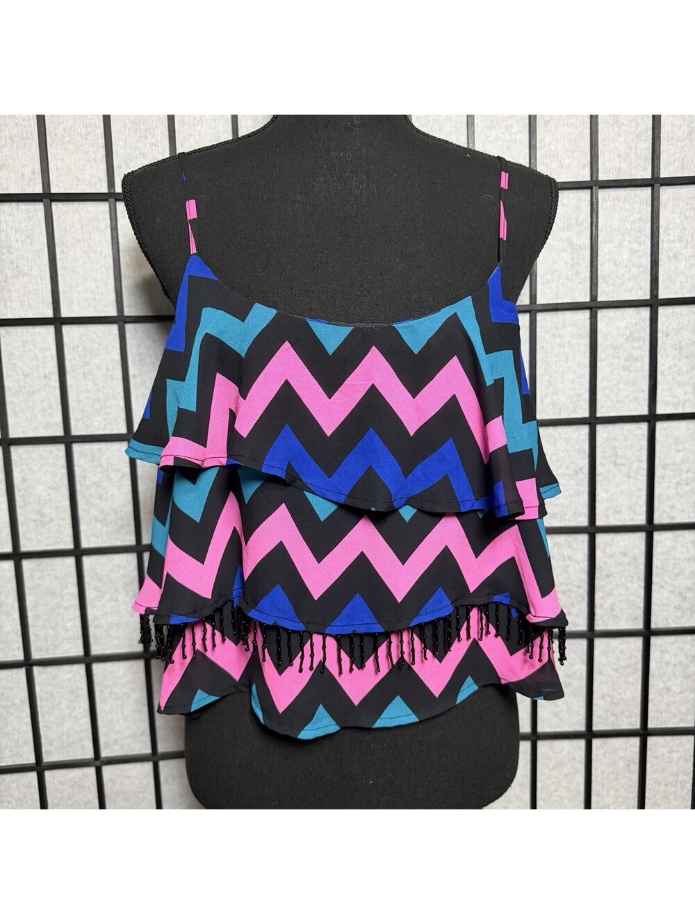 Charlotte Russe Chevron Beaded Fringe Tiered Crop Top Y2K Sz XL